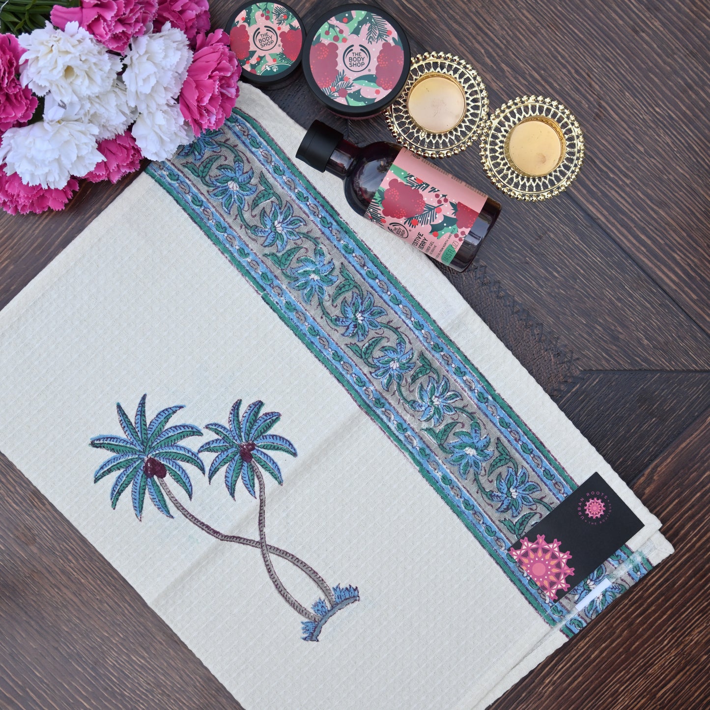 Hand Block Printed Waffle Towel Set (1+2) - Urban Roots