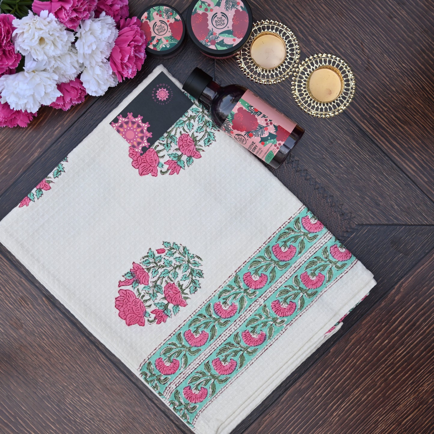 Hand Block Printed Waffle Towel Set (1+2) - Urban Roots