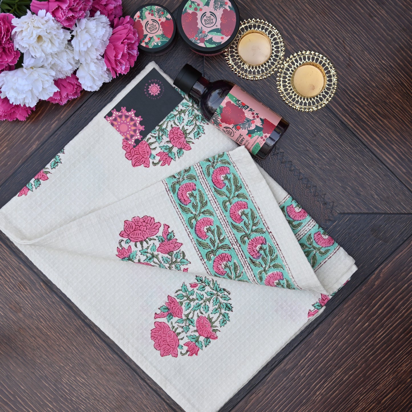 Hand Block Printed Waffle Towel Set (1+2) - Urban Roots