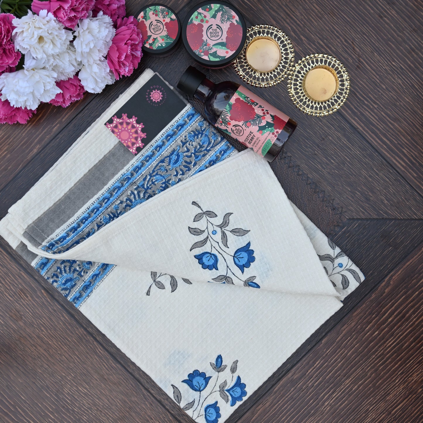 Hand Block Printed Waffle Towel Set (1+2) - Urban Roots