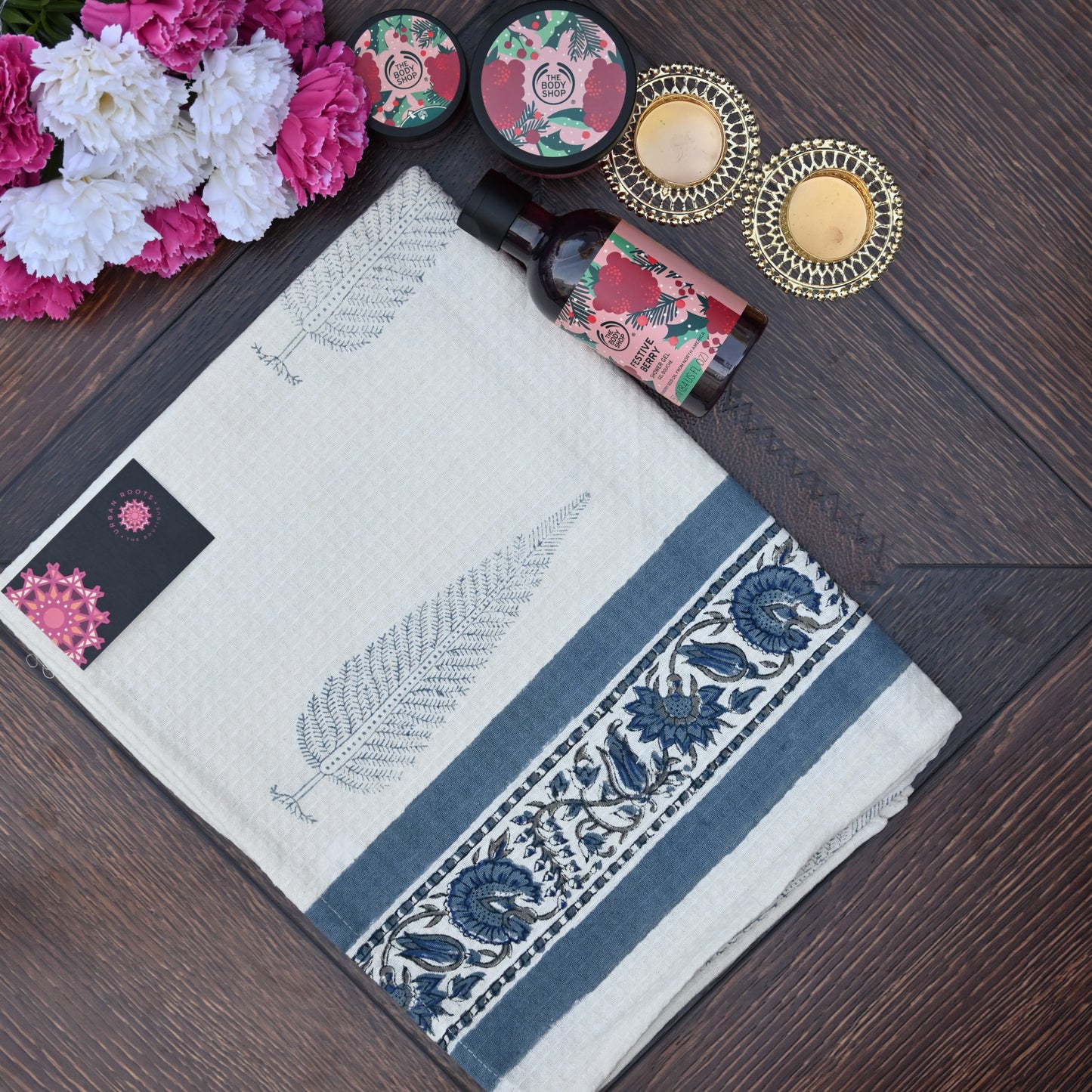 Hand Block Printed Waffle Towel Set (1+2) - Urban Roots