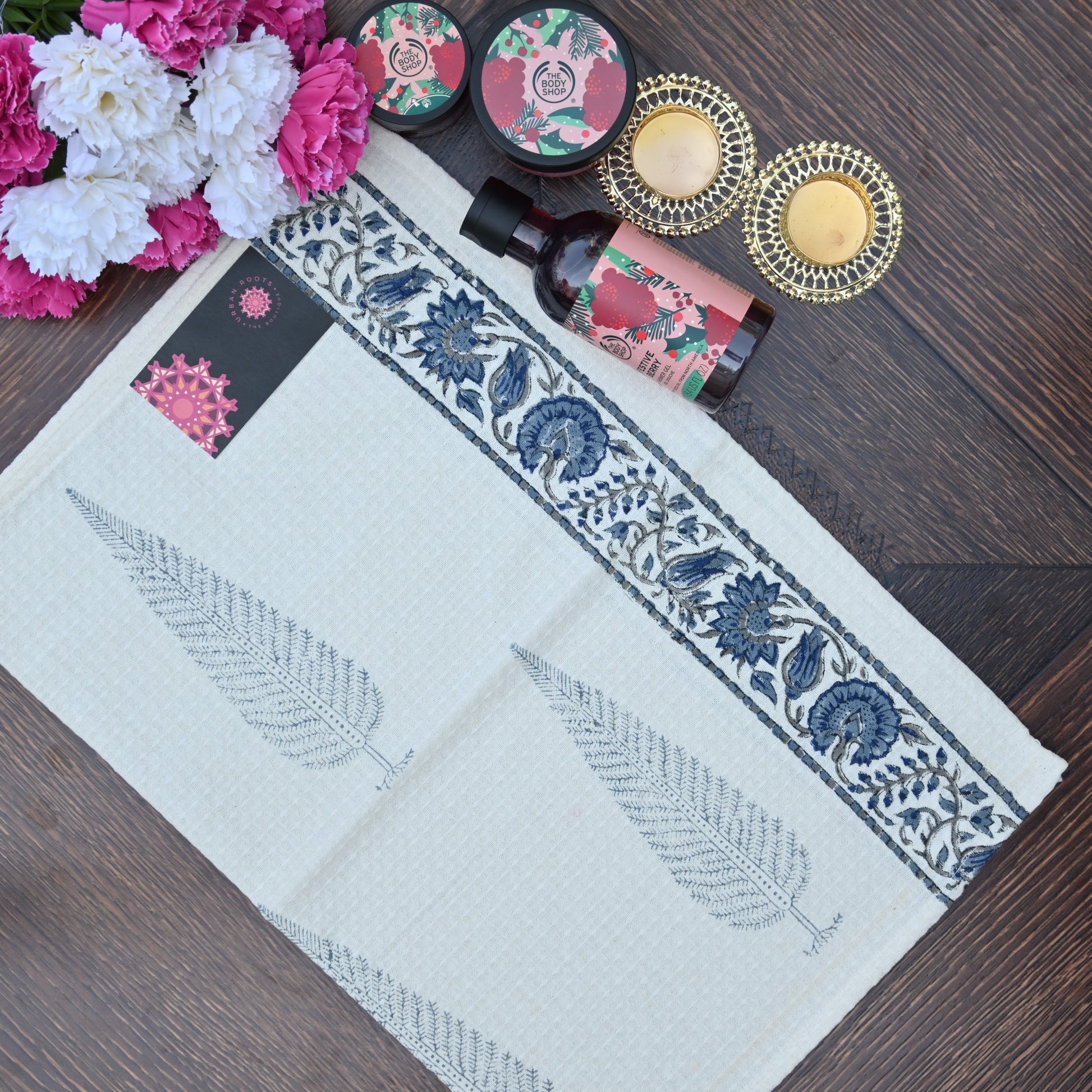 Hand Block Printed Waffle Towel Set (1+2) - Urban Roots