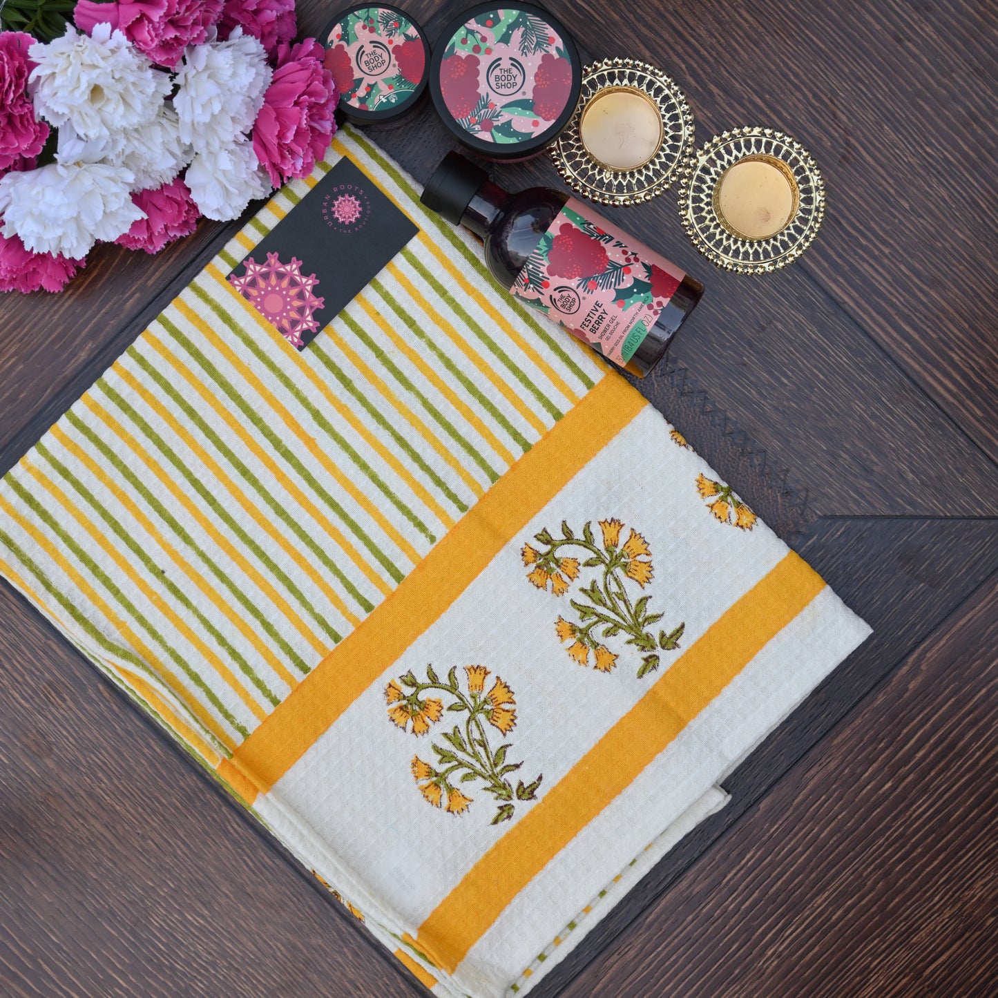 Hand Block Printed Waffle Towel Set (1+2) - Urban Roots