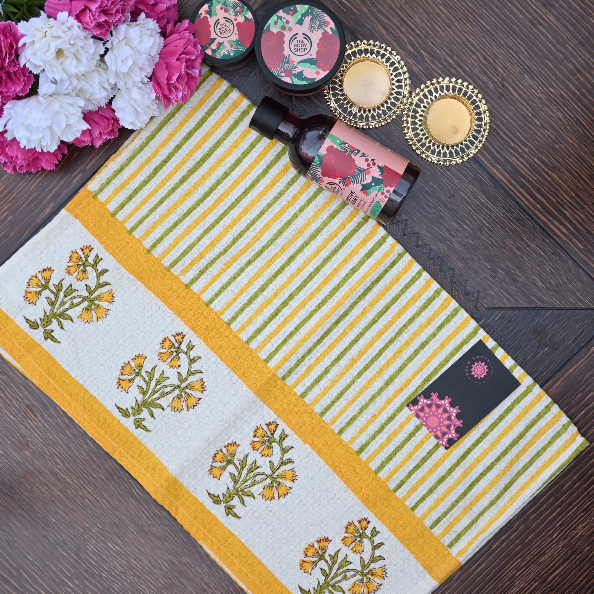 Hand Block Printed Waffle Towel Set (1+2) - Urban Roots