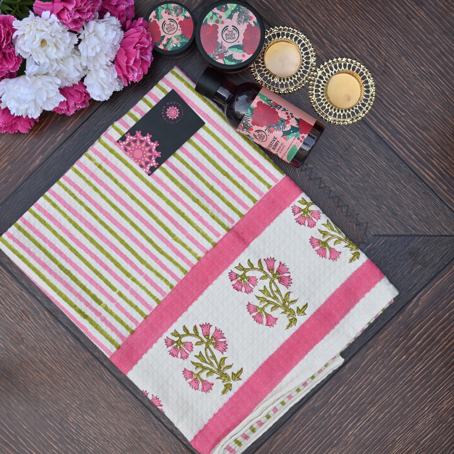 Hand Block Printed Waffle Towel Set (1+2) - Urban Roots