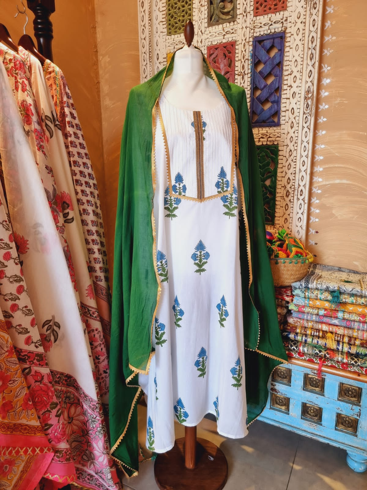 Hand Block Printed Cotton Kurti With Dupatta - Urban Roots