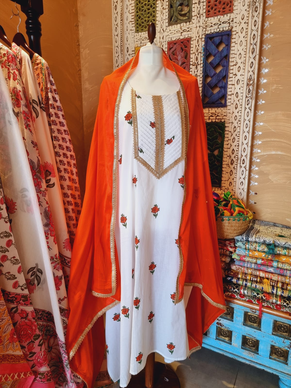 Hand Block Printed Cotton Kurti With Dupatta - Urban Roots